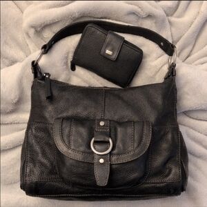 🌼Fossil Set🌼 Black Pebbled Leather Hobo Shoulder Bag & Wallet